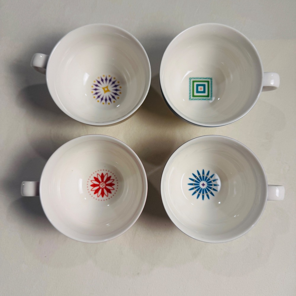 Starbucks Holiday 2006 Coffee Mugs Set of 4 Jewel Tones Gold Rim 12oz Ceramic
